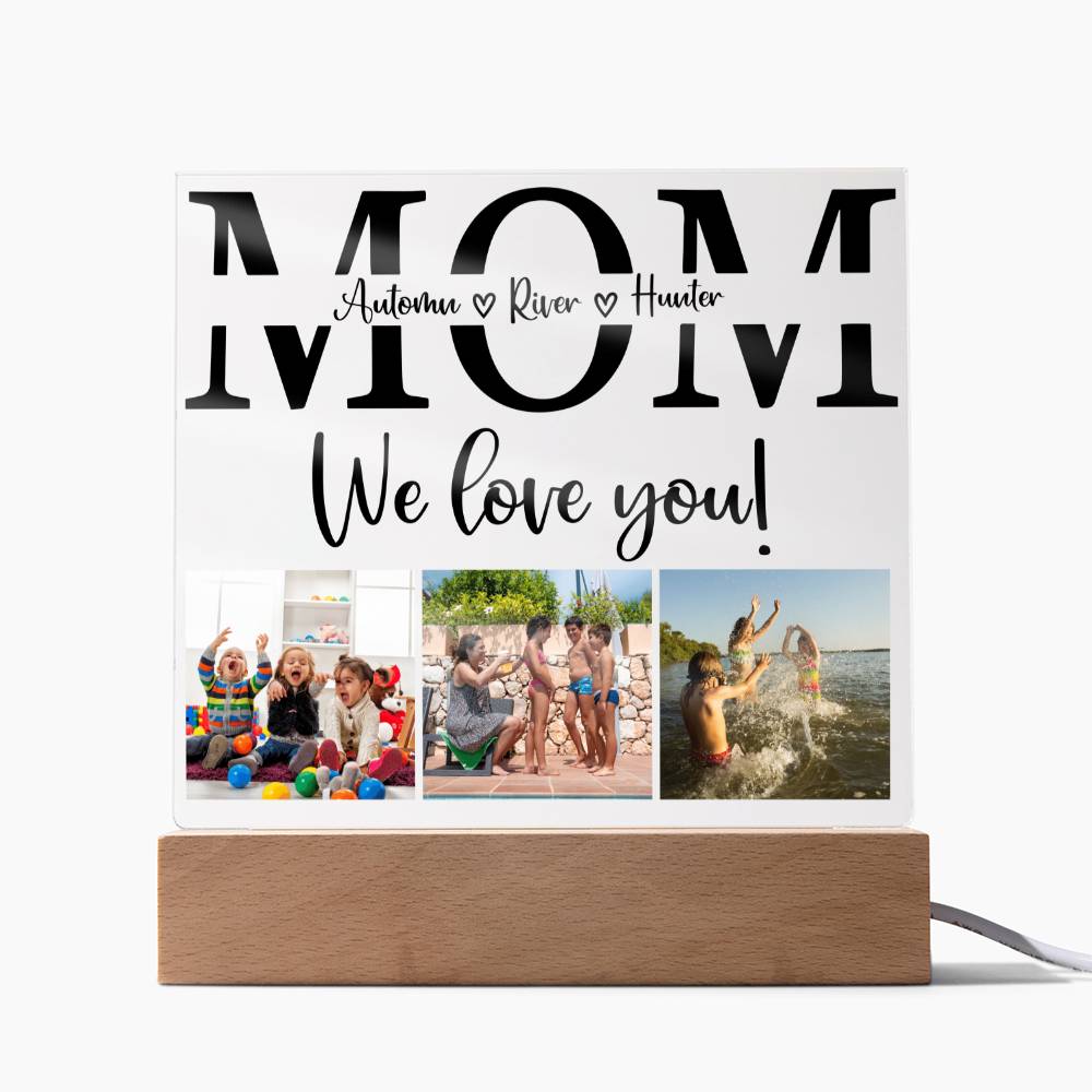 Personalized MOM with Kids Names We Love You LED Lighted Plaque