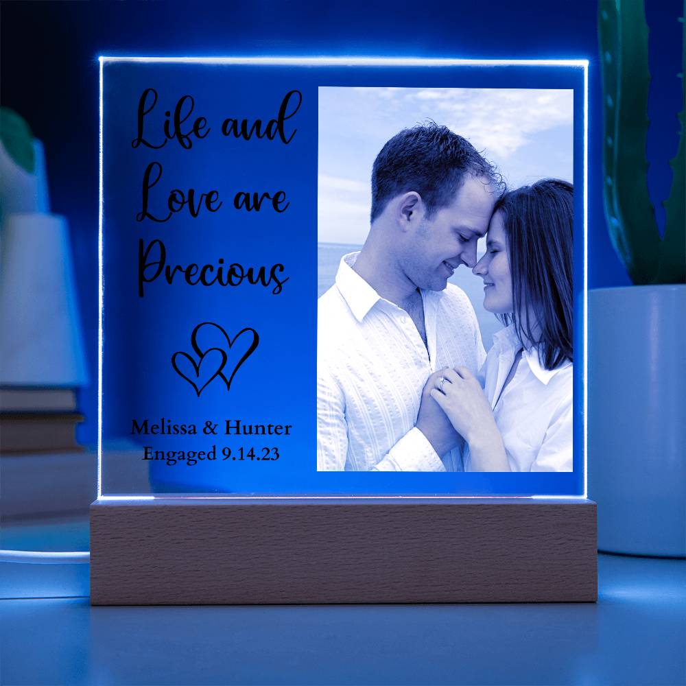 Personalized Engagement/Wedding Life & Love Are Precious Led Lighted Square Acrylic Plaque