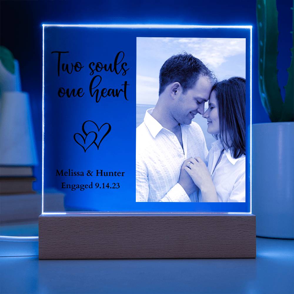 Personalized Engagement/Wedding Two Souls One Heart Led Lighted Square Acrylic Plaque