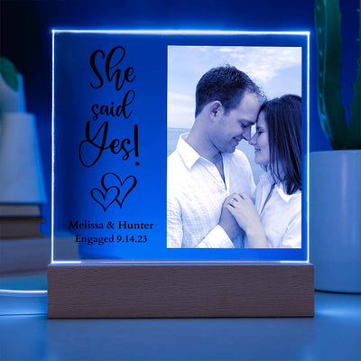 Personalized Engagement She Said Yes Led Lighted Square Acrylic Plaque