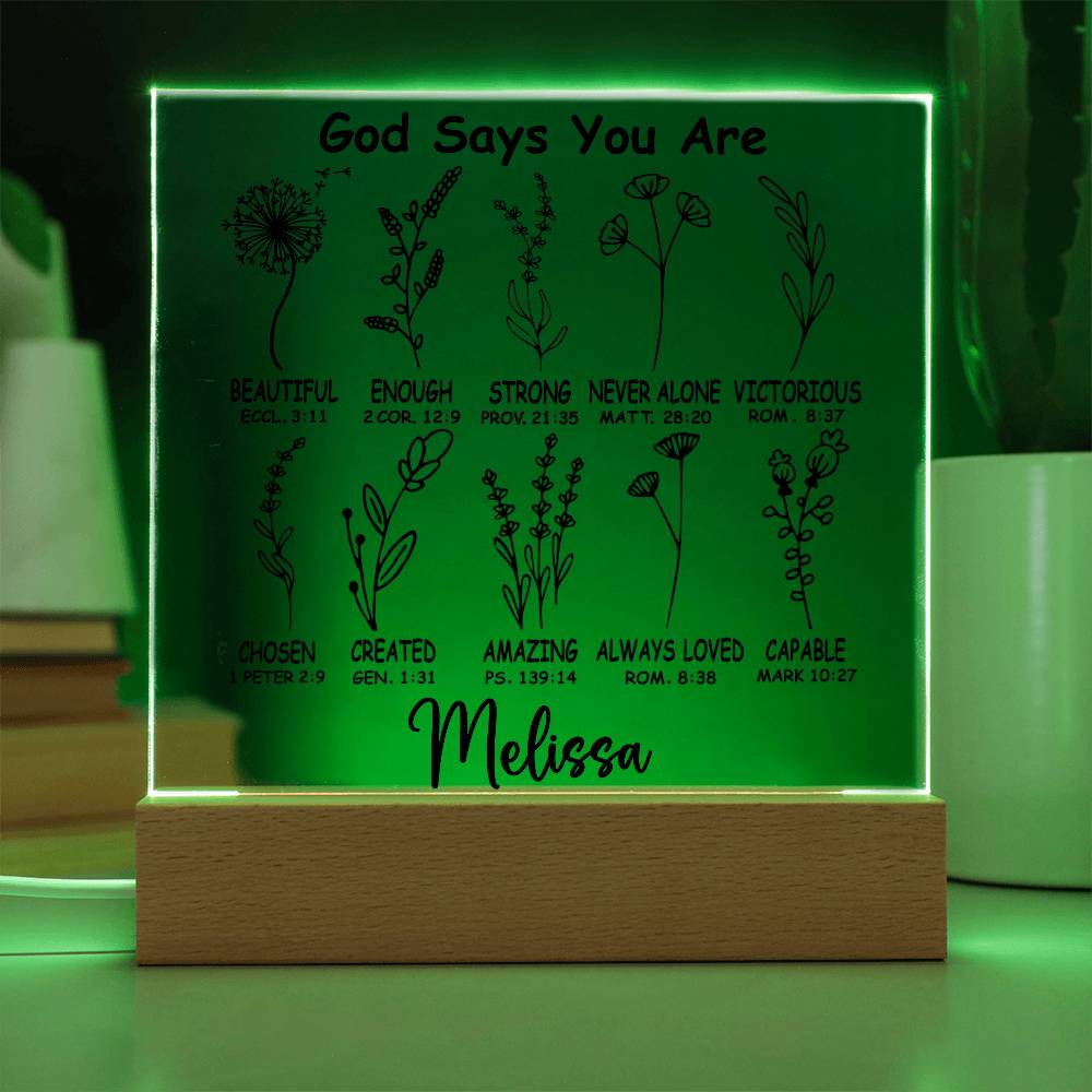 Personalized God Says You Are LED Lighted Acrylic Plaque