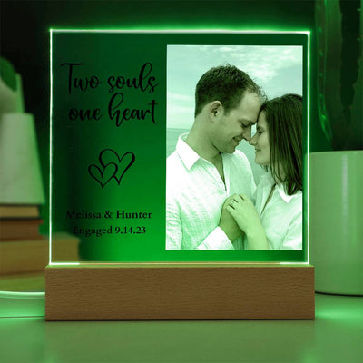 Personalized Engagement/Wedding Two Souls One Heart Led Lighted Square Acrylic Plaque