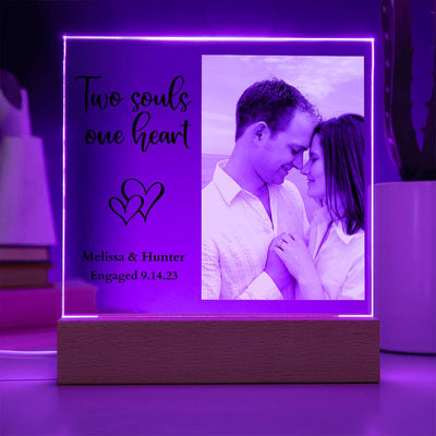 Personalized Engagement/Wedding Two Souls One Heart Led Lighted Square Acrylic Plaque