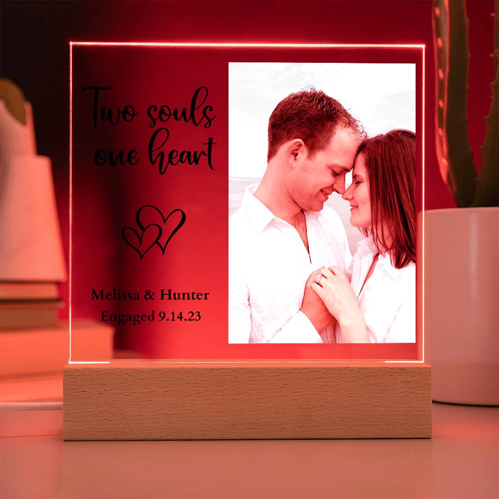 Personalized Engagement/Wedding Two Souls One Heart Led Lighted Square Acrylic Plaque