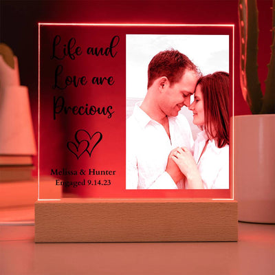 Personalized Engagement/Wedding Life & Love Are Precious Led Lighted Square Acrylic Plaque