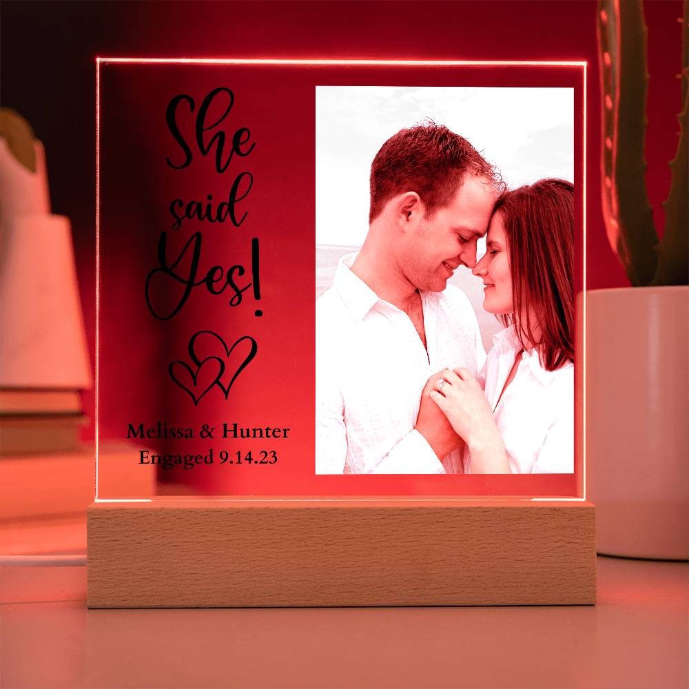 Personalized Engagement She Said Yes Led Lighted Square Acrylic Plaque