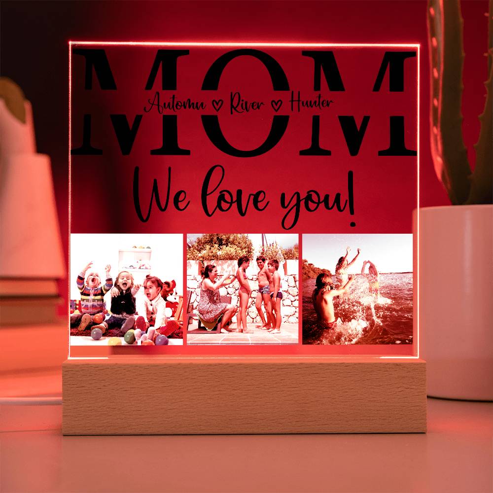 Personalized MOM with Kids Names We Love You LED Lighted Plaque