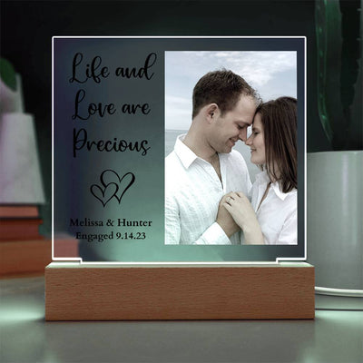 Personalized Engagement/Wedding Life & Love Are Precious Led Lighted Square Acrylic Plaque