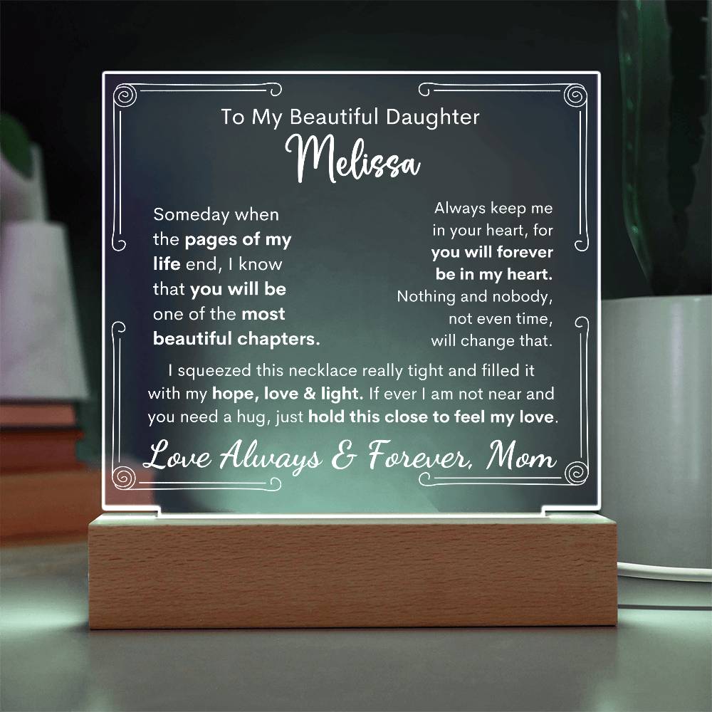 To My Daughter Acrylic Plaque With Love Knot Necklace