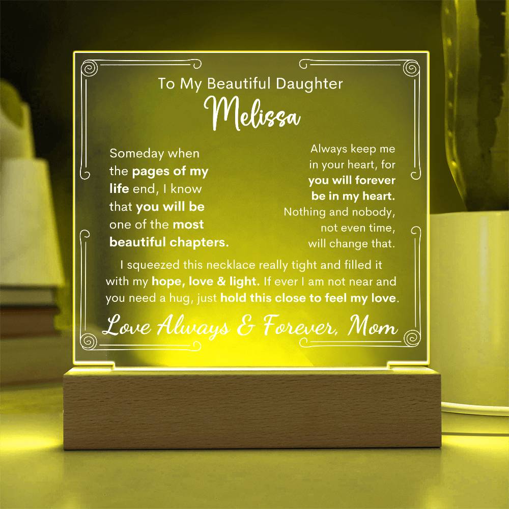 To My Daughter Acrylic Plaque With Love Knot Necklace