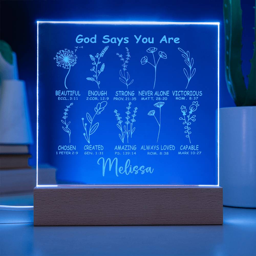 Personalized God Says You Are LED Lighted Engraved Acrylic Plaque