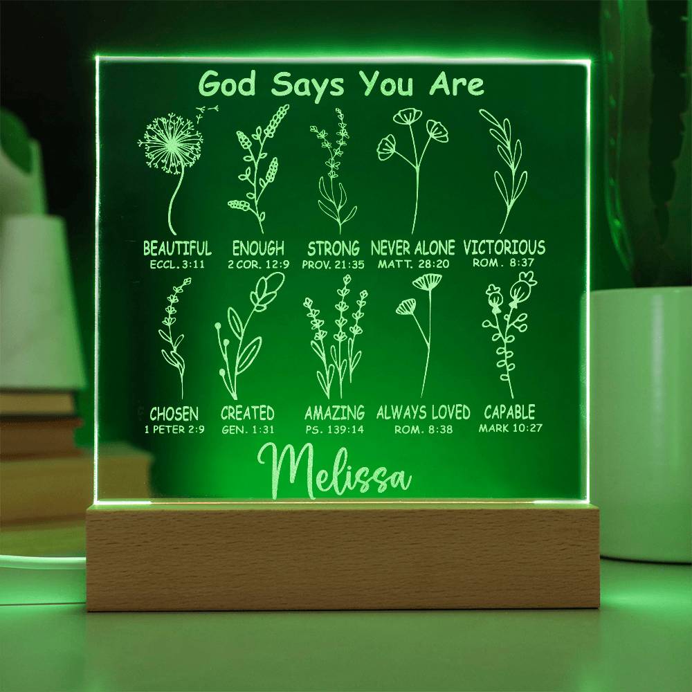 Personalized God Says You Are LED Lighted Engraved Acrylic Plaque