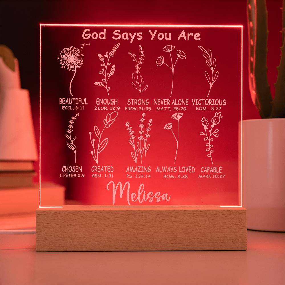 Personalized God Says You Are LED Lighted Engraved Acrylic Plaque