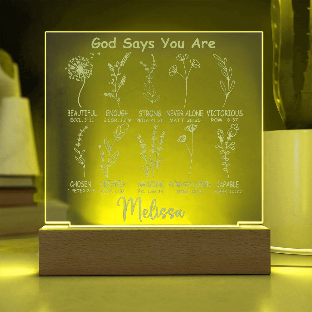 Personalized God Says You Are LED Lighted Engraved Acrylic Plaque