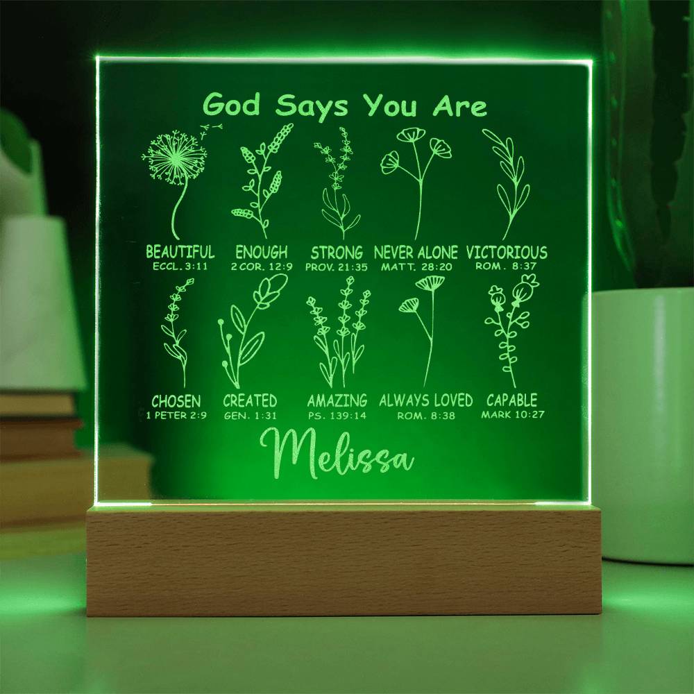 Personalized God Says You Are LED Lighted Engraved Acrylic Plaque