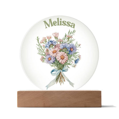 Personalized Name & Birthflower Bouquet LED Lighted Acrylic Plaque