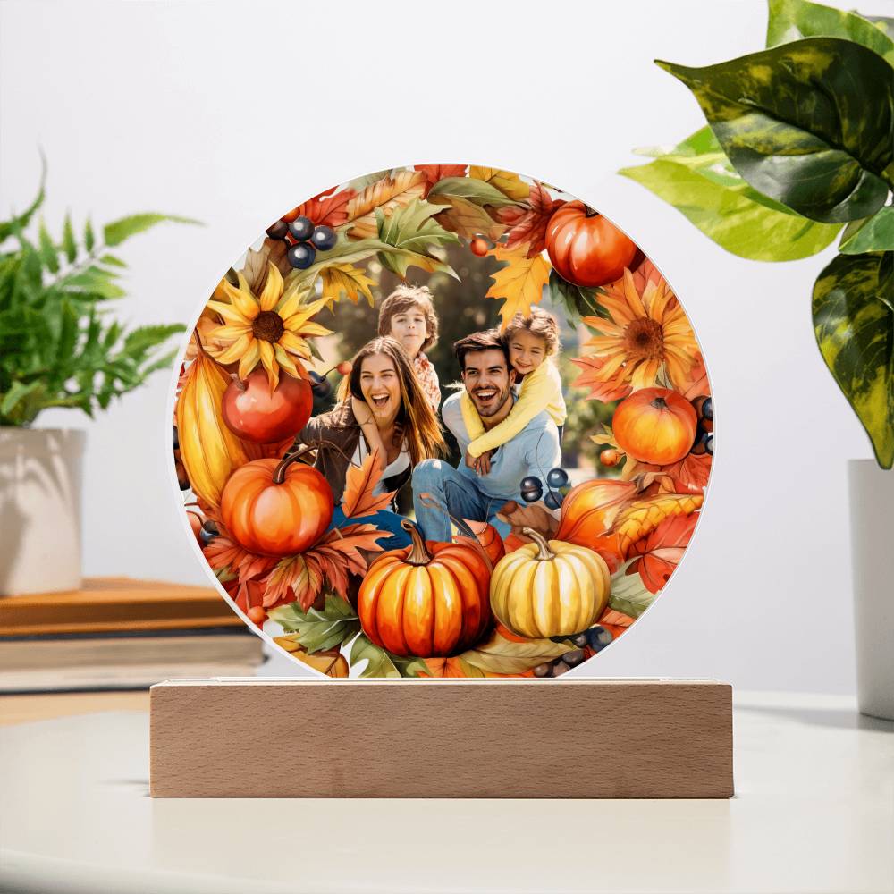 Fall Family Photo Wreath LED Lighted Plaque