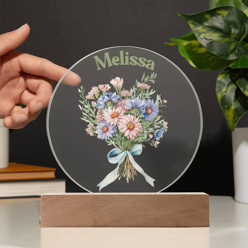 Personalized Name & Birthflower Bouquet LED Lighted Acrylic Plaque