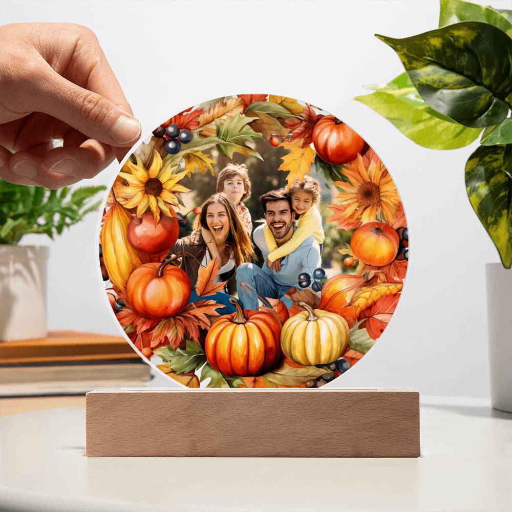 Fall Family Photo Wreath LED Lighted Plaque