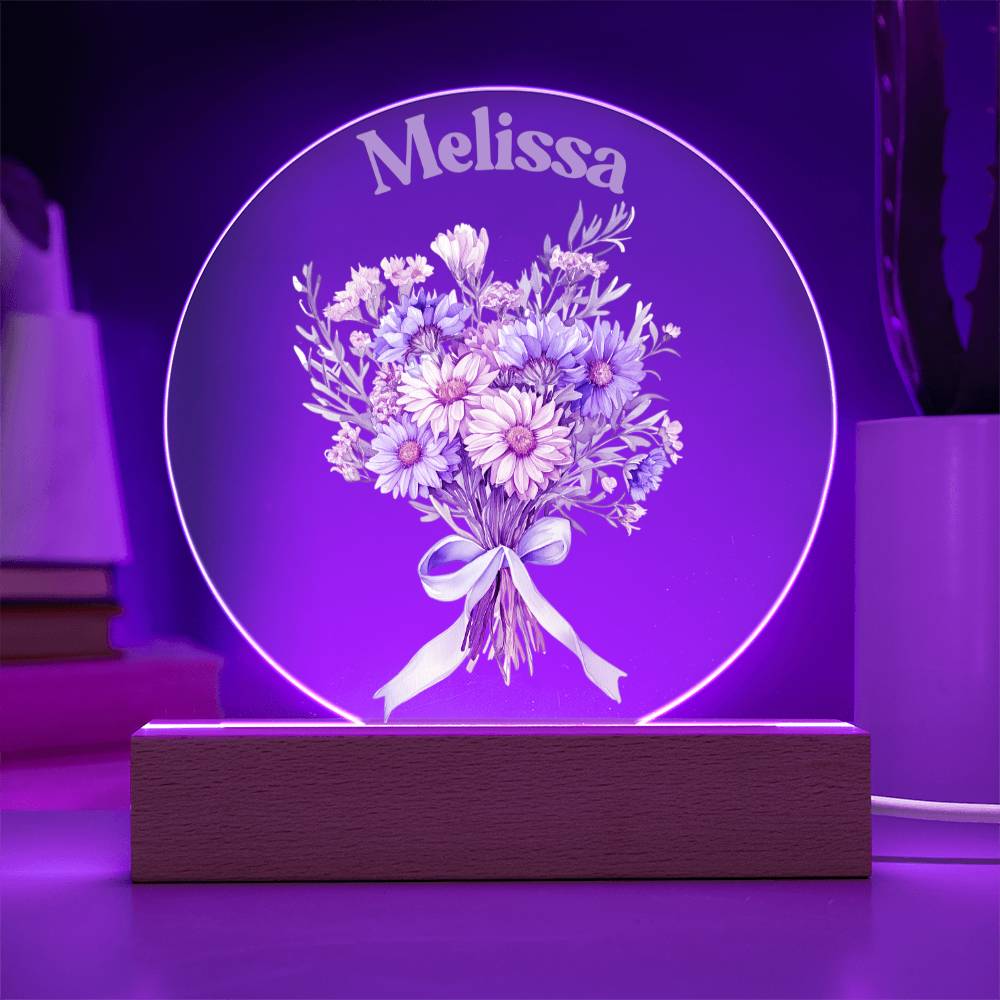 Personalized Name & Birthflower Bouquet LED Lighted Acrylic Plaque