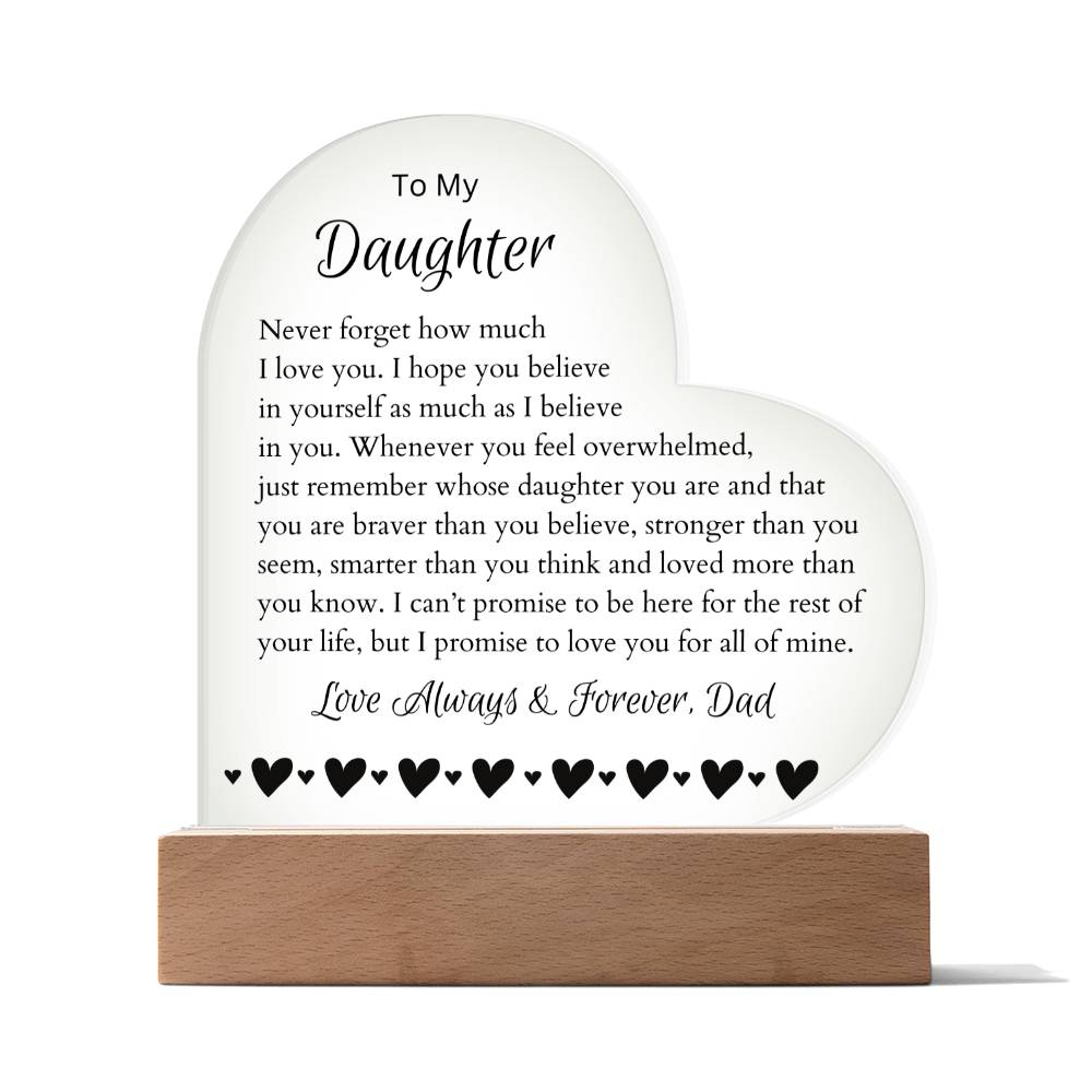 To My Daughter LED Lighted Heart Plaque