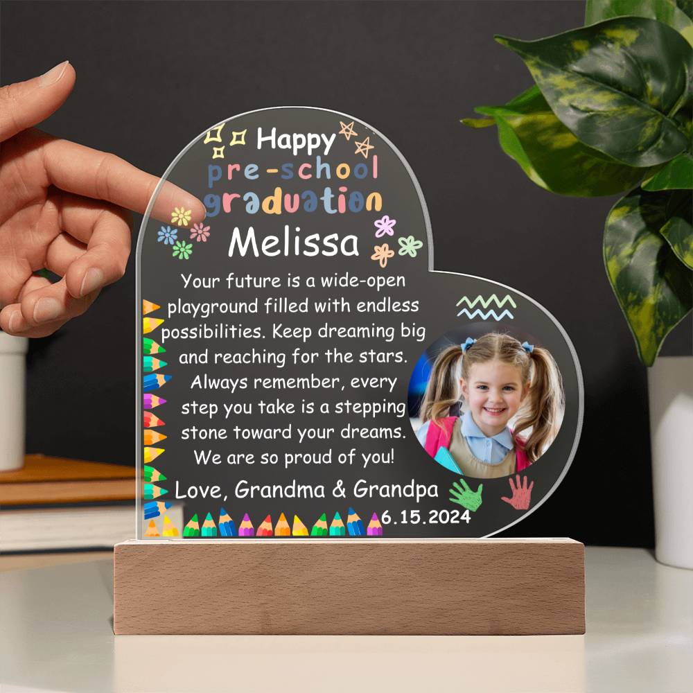 Personalized Pre-school Graduation Photo Heart Acrylic Plaque