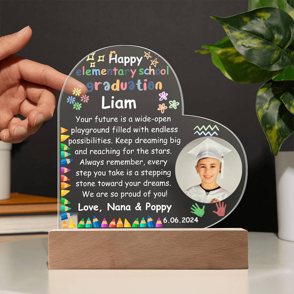 Personalized Photo Elementary School Graduation LED Lighted Heart Acrylic Plaque