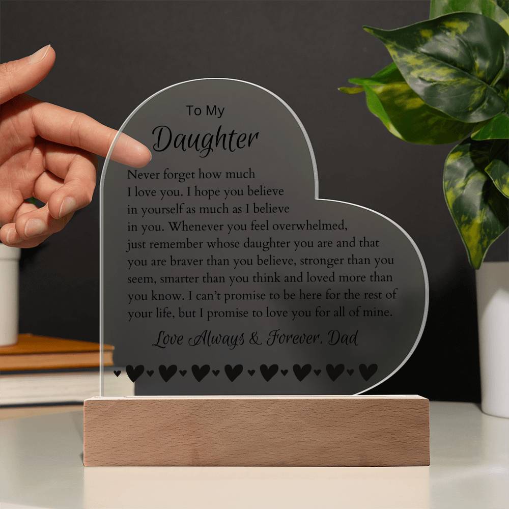 To My Daughter LED Lighted Heart Plaque