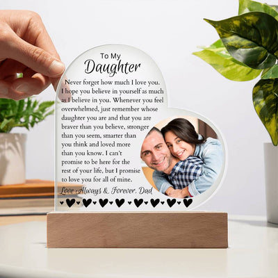 Personalized Daughter LED Lighted Photo Heart Plaque