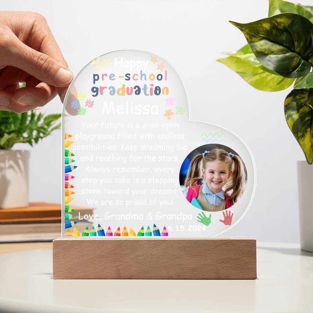 Personalized Pre-school Graduation Photo Heart Acrylic Plaque