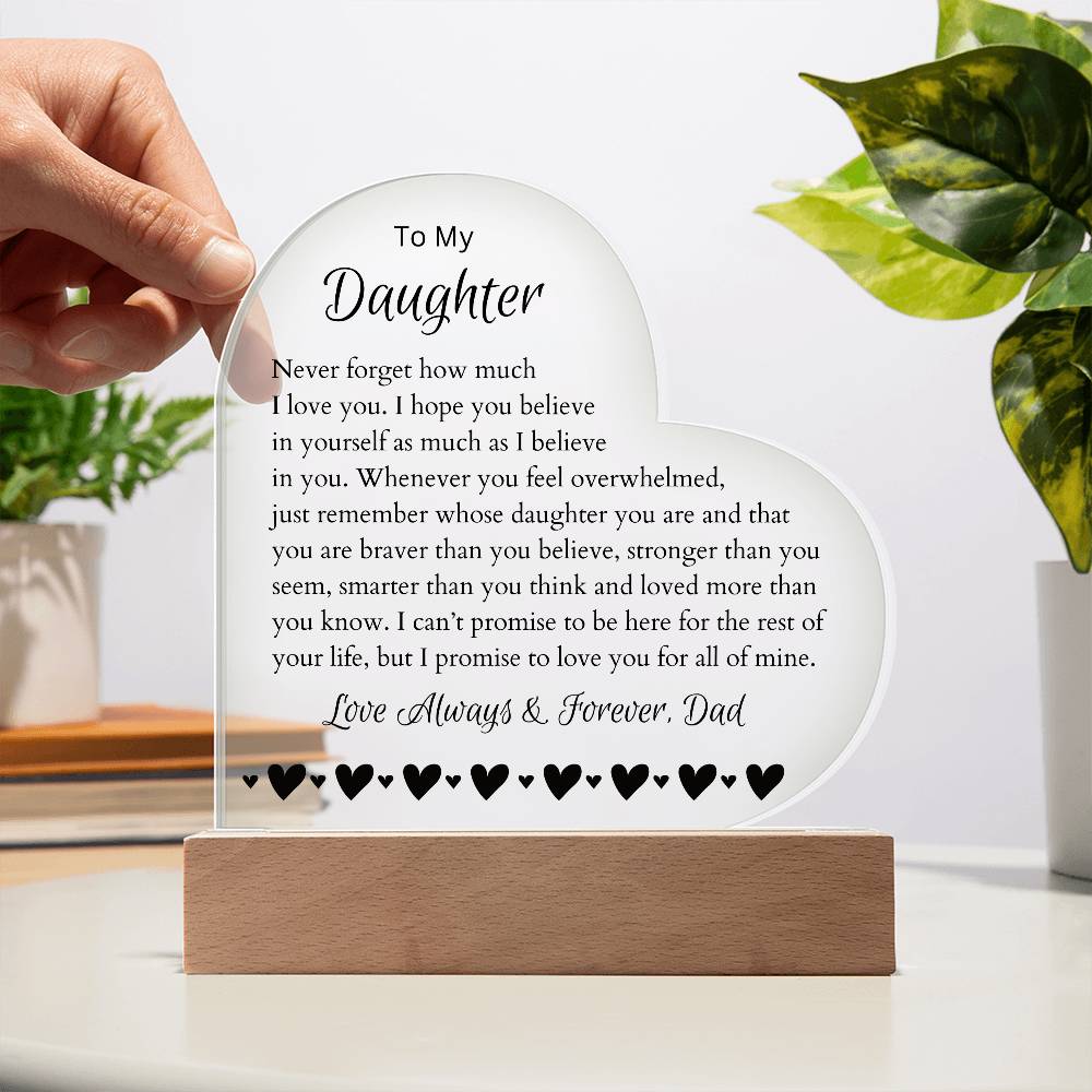 To My Daughter LED Lighted Heart Plaque