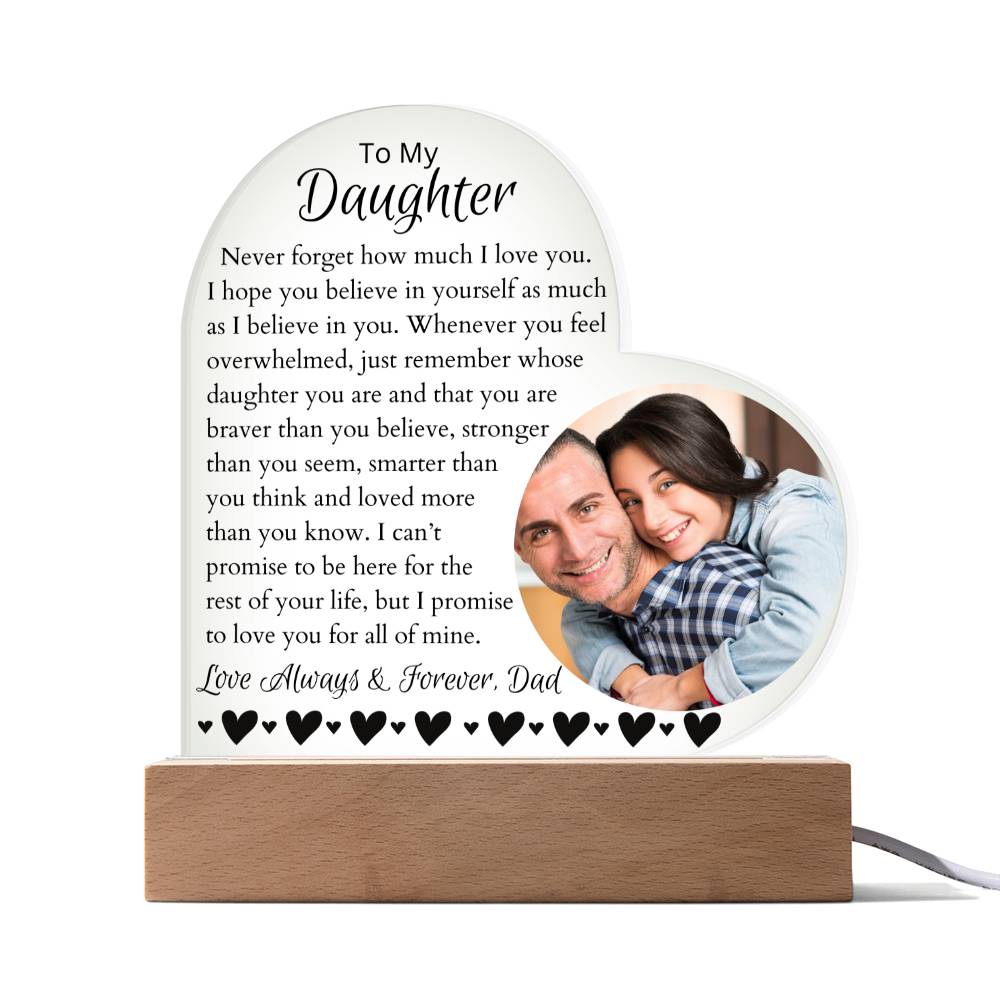 Personalized Daughter LED Lighted Photo Heart Plaque