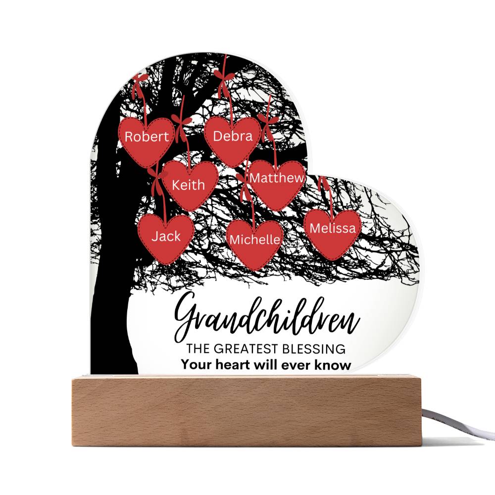 Personalized Tree With Grandchildren's Name LED Lighted Heart Plaque