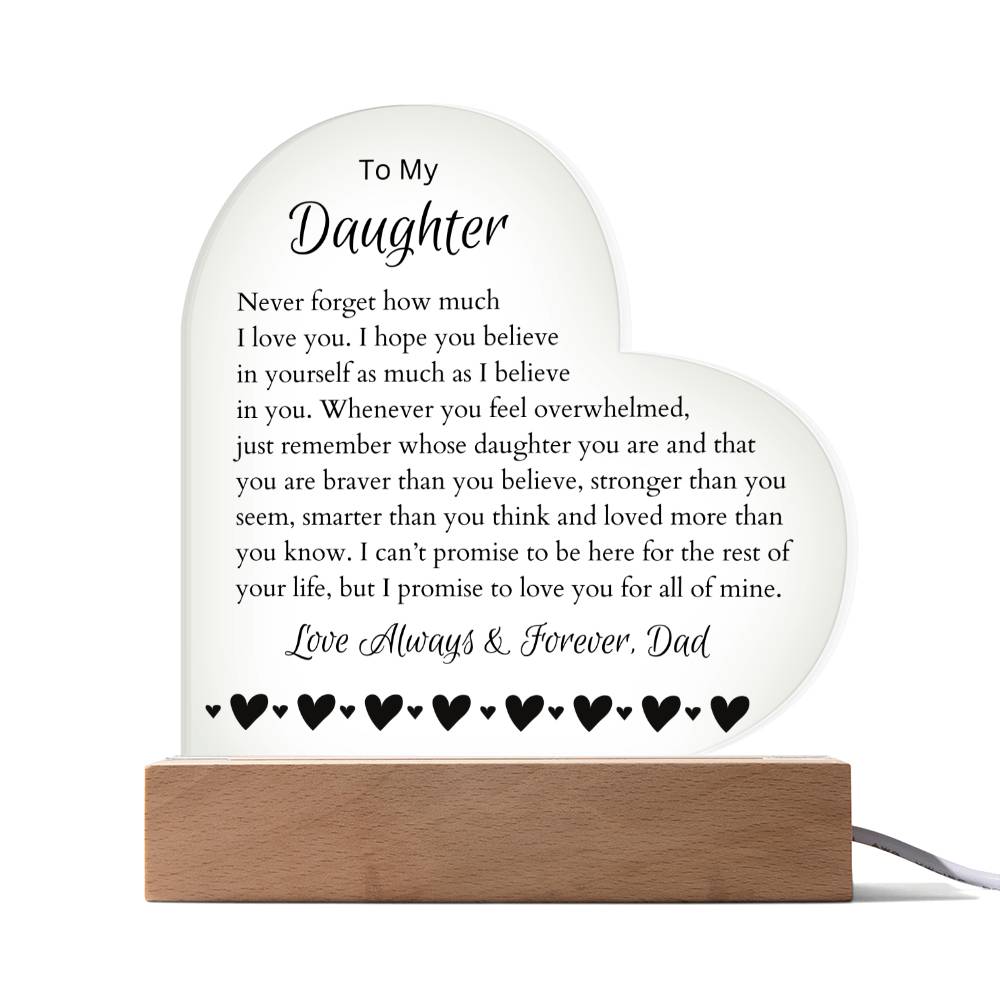 To My Daughter LED Lighted Heart Plaque