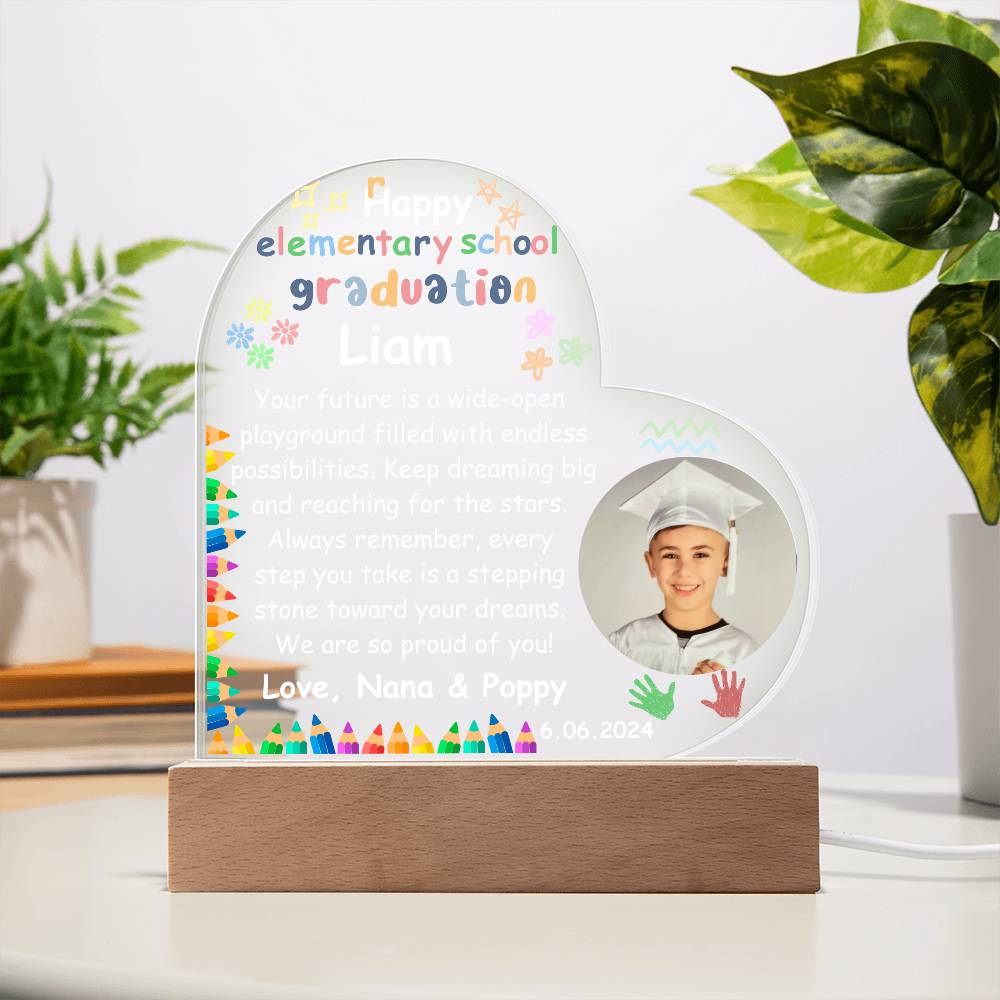 Personalized Photo Elementary School Graduation LED Lighted Heart Acrylic Plaque