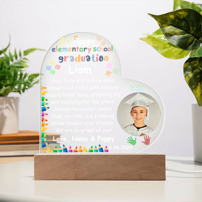 Personalized Photo Elementary School Graduation LED Lighted Heart Acrylic Plaque