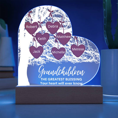 Personalized Tree With Grandchildren's Name LED Lighted Heart Plaque