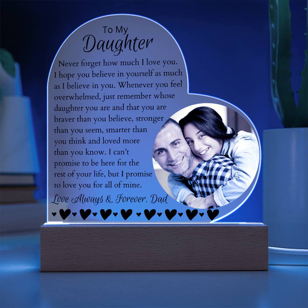 Personalized Daughter LED Lighted Photo Heart Plaque