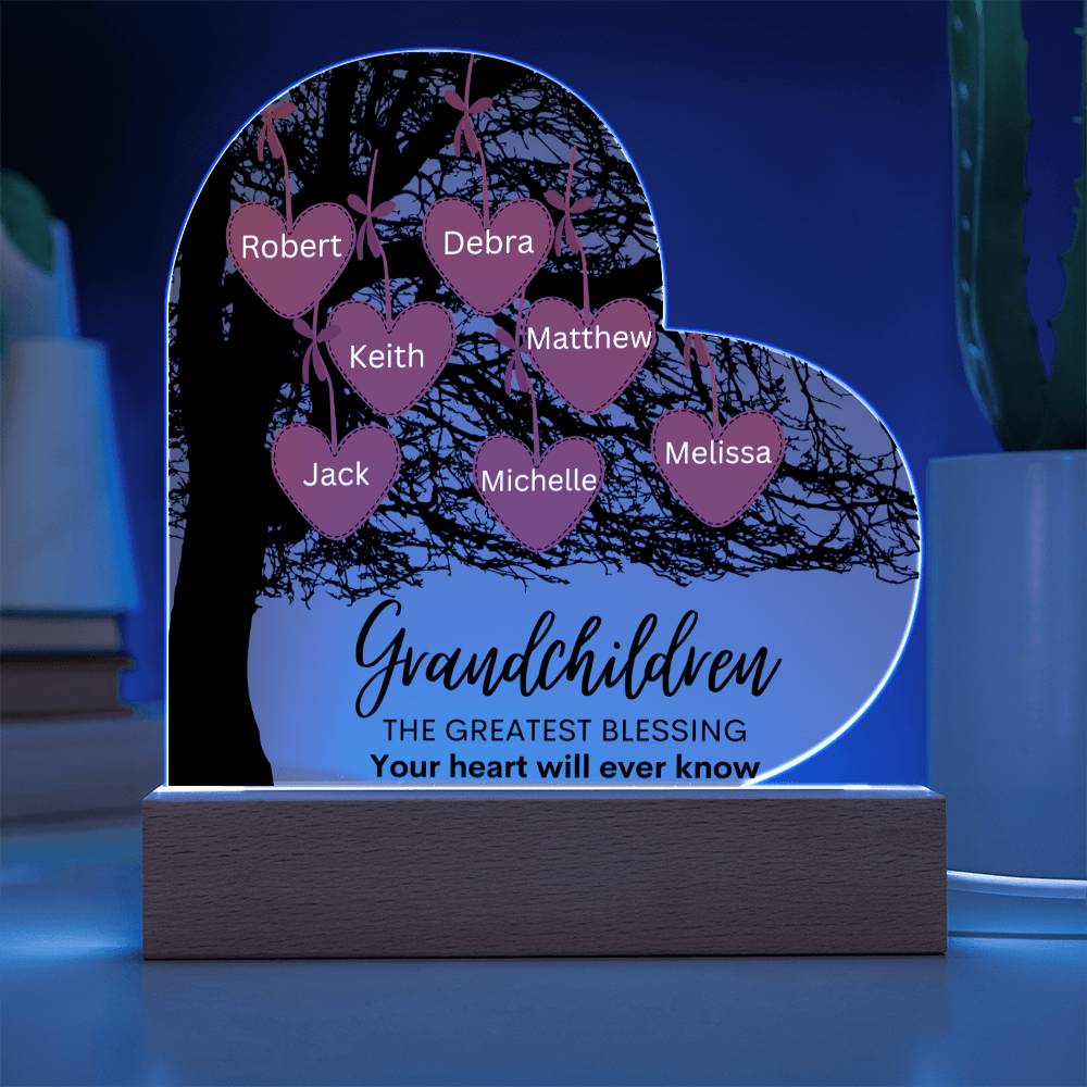 Personalized Tree With Grandchildren's Name LED Lighted Heart Plaque