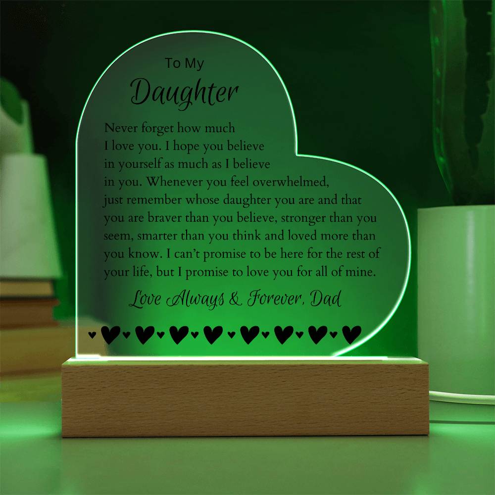 To My Daughter LED Lighted Heart Plaque