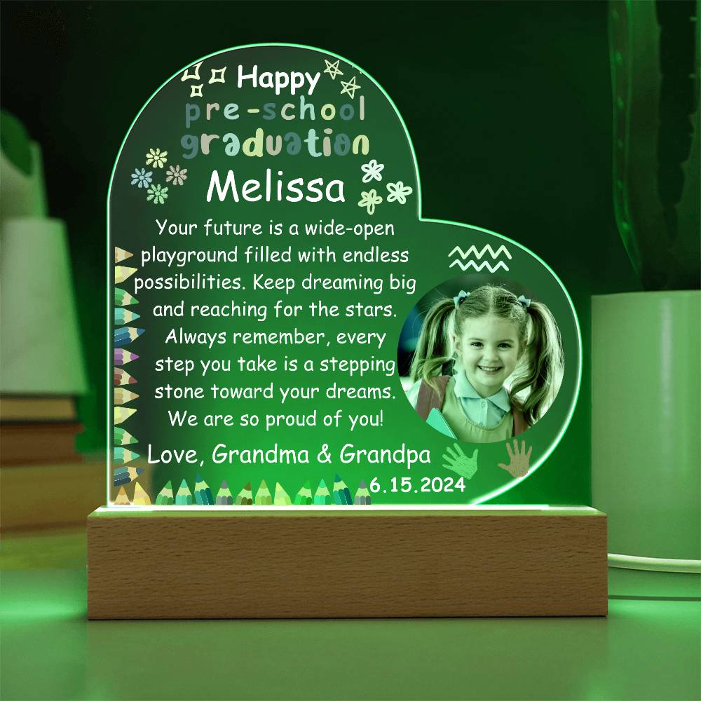 Personalized Pre-school Graduation Photo Heart Acrylic Plaque