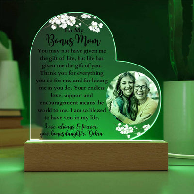 Personalized Bonus Mom LED Lighted Heart Plaque