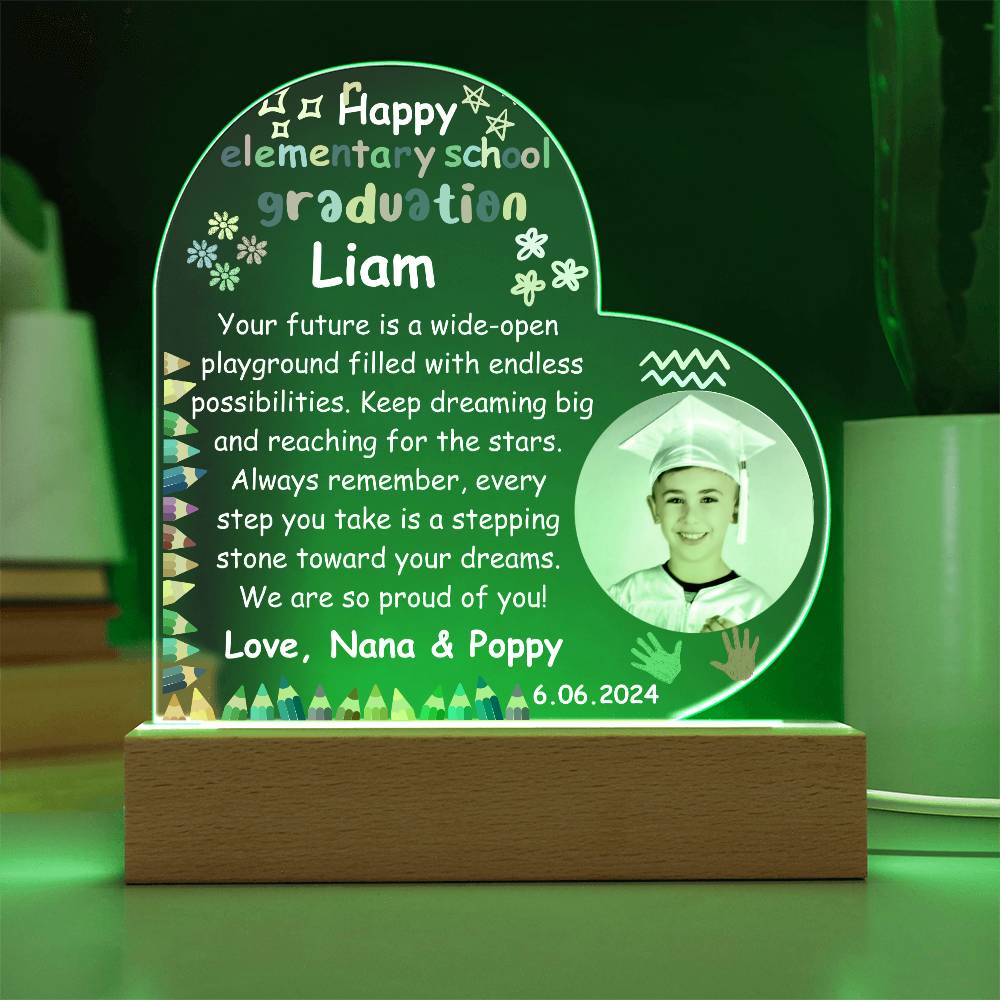 Personalized Photo Elementary School Graduation LED Lighted Heart Acrylic Plaque