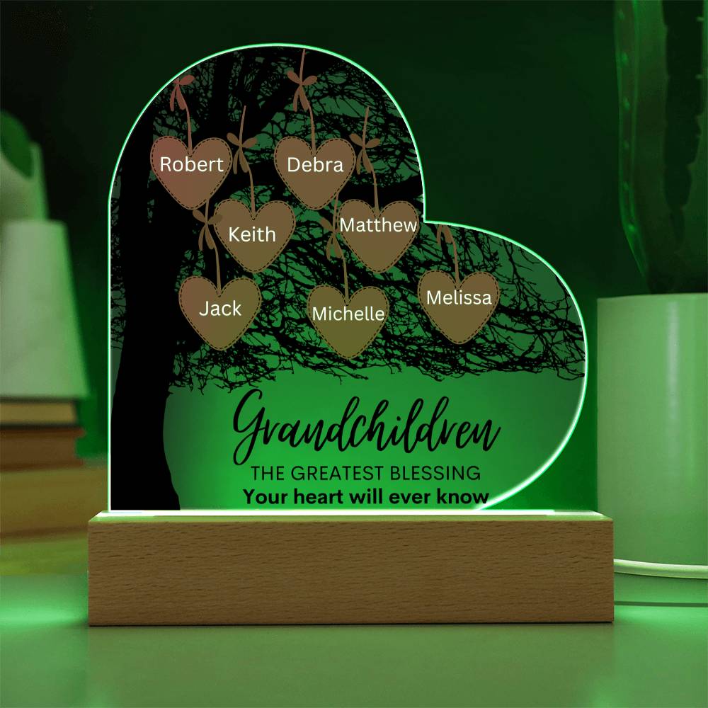 Personalized Tree With Grandchildren's Name LED Lighted Heart Plaque