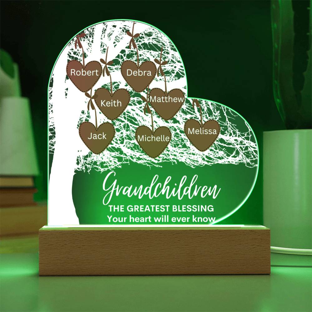 Personalized Tree With Grandchildren's Name LED Lighted Heart Plaque