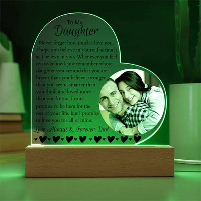 Personalized Daughter LED Lighted Photo Heart Plaque