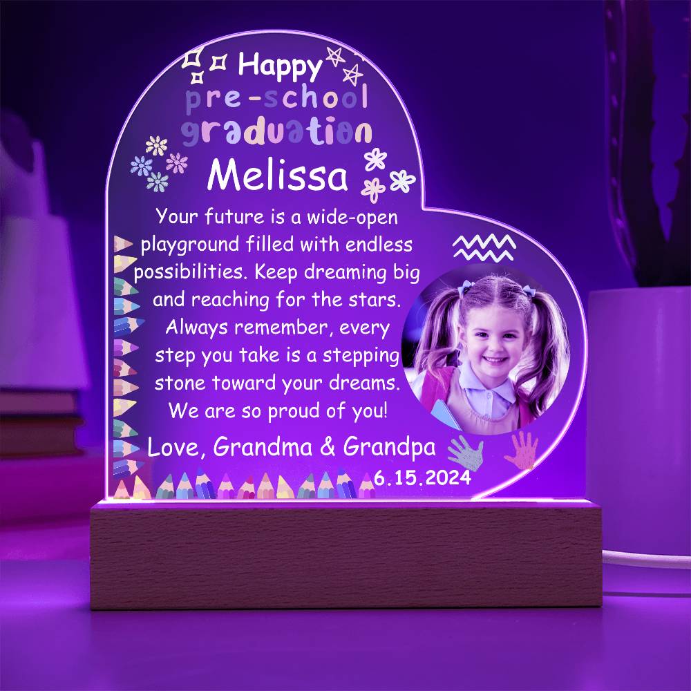 Personalized Pre-school Graduation Photo Heart Acrylic Plaque