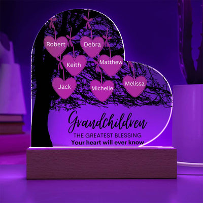 Personalized Tree With Grandchildren's Name LED Lighted Heart Plaque