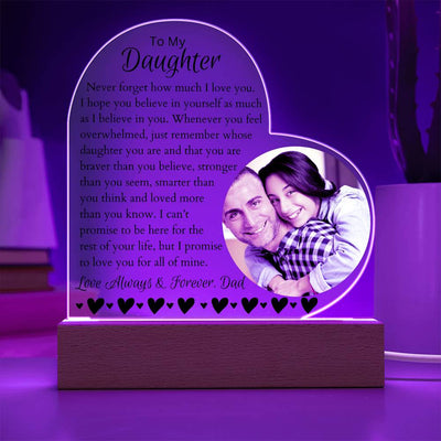 Personalized Daughter LED Lighted Photo Heart Plaque