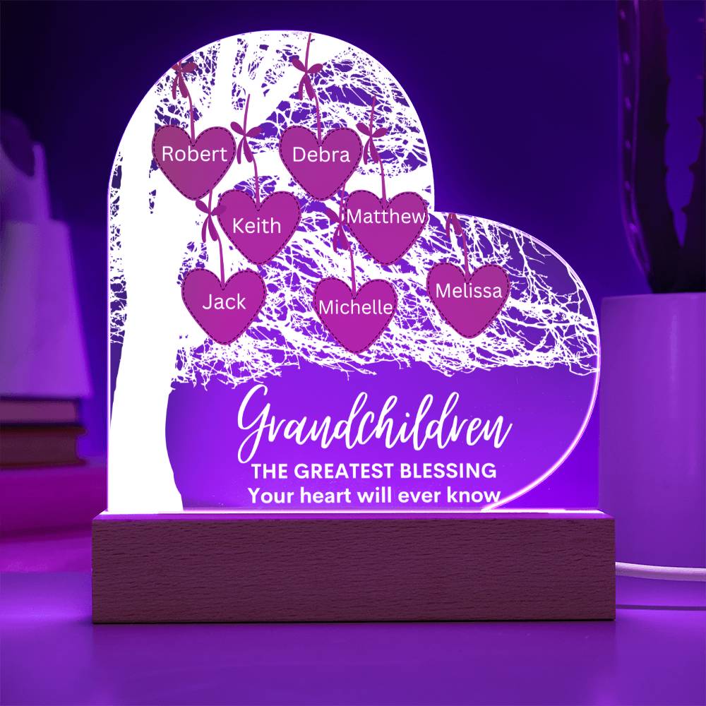 Personalized Tree With Grandchildren's Name LED Lighted Heart Plaque